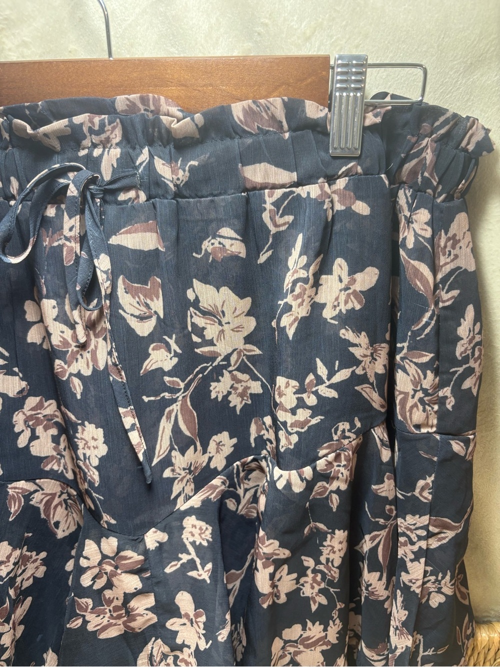 Women’s XL Floral Paperbag Waist Skort Navy Pink Boho Pull-On